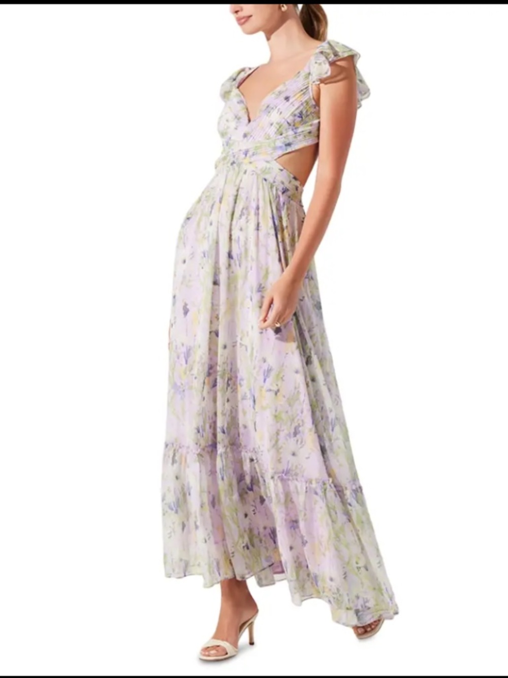 Astr The Label Primrose Maxi Dress - Lavender Aqua Floral Lace-Up-Back Size XS - Picture 3 of 15